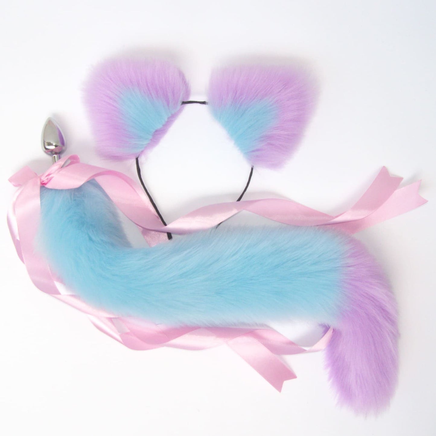 OhMyBP™ Pink and Blue Cat Tail Butt Plug 20 in (50 cm) - DDLG Set
