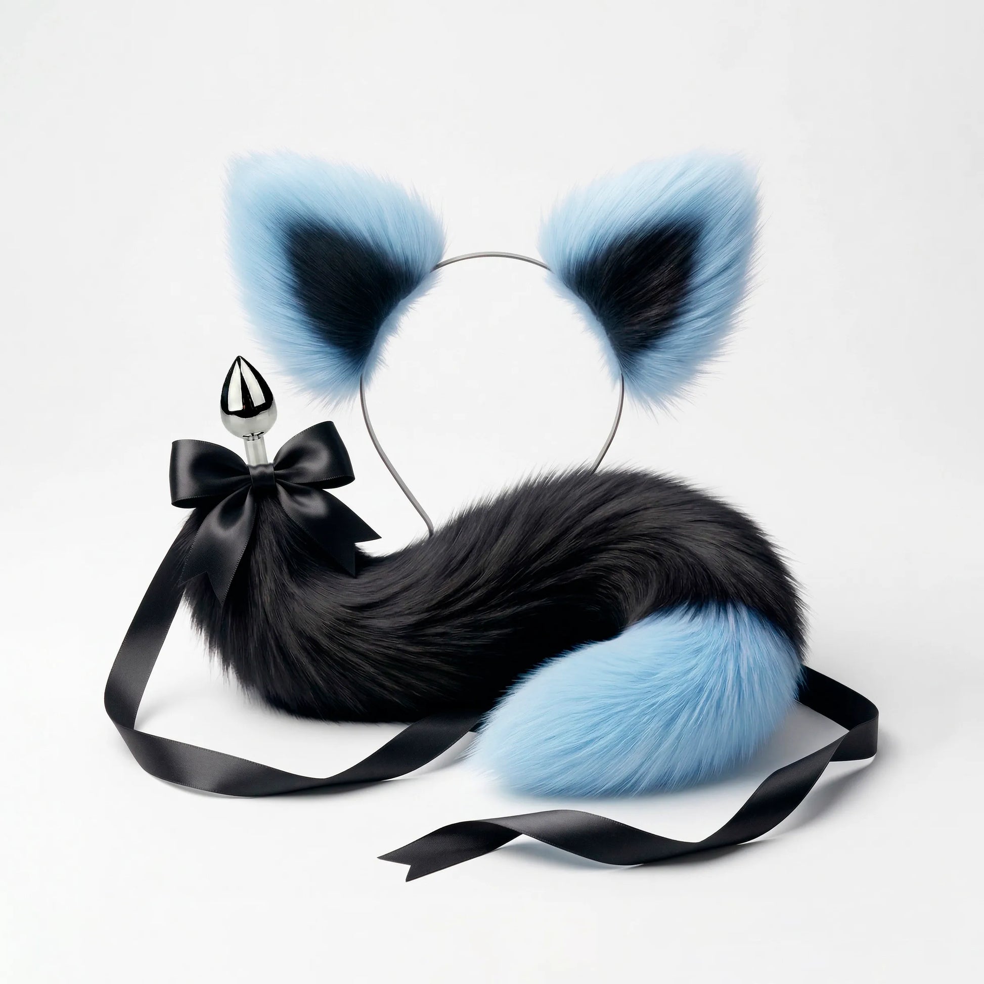 Black and Pink Cat Tail Plug & Ears 20"/50cm - Detachable Butt Plug OhMyBP Black and Pink Cat Tail Plug & Ears 20"/50cm - Detachable Butt Plug OhMyBP