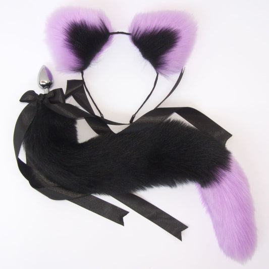 OhMyBP™ Black and Purple Cat Tail Butt Plug 20 in (50 cm) - DDLG Set