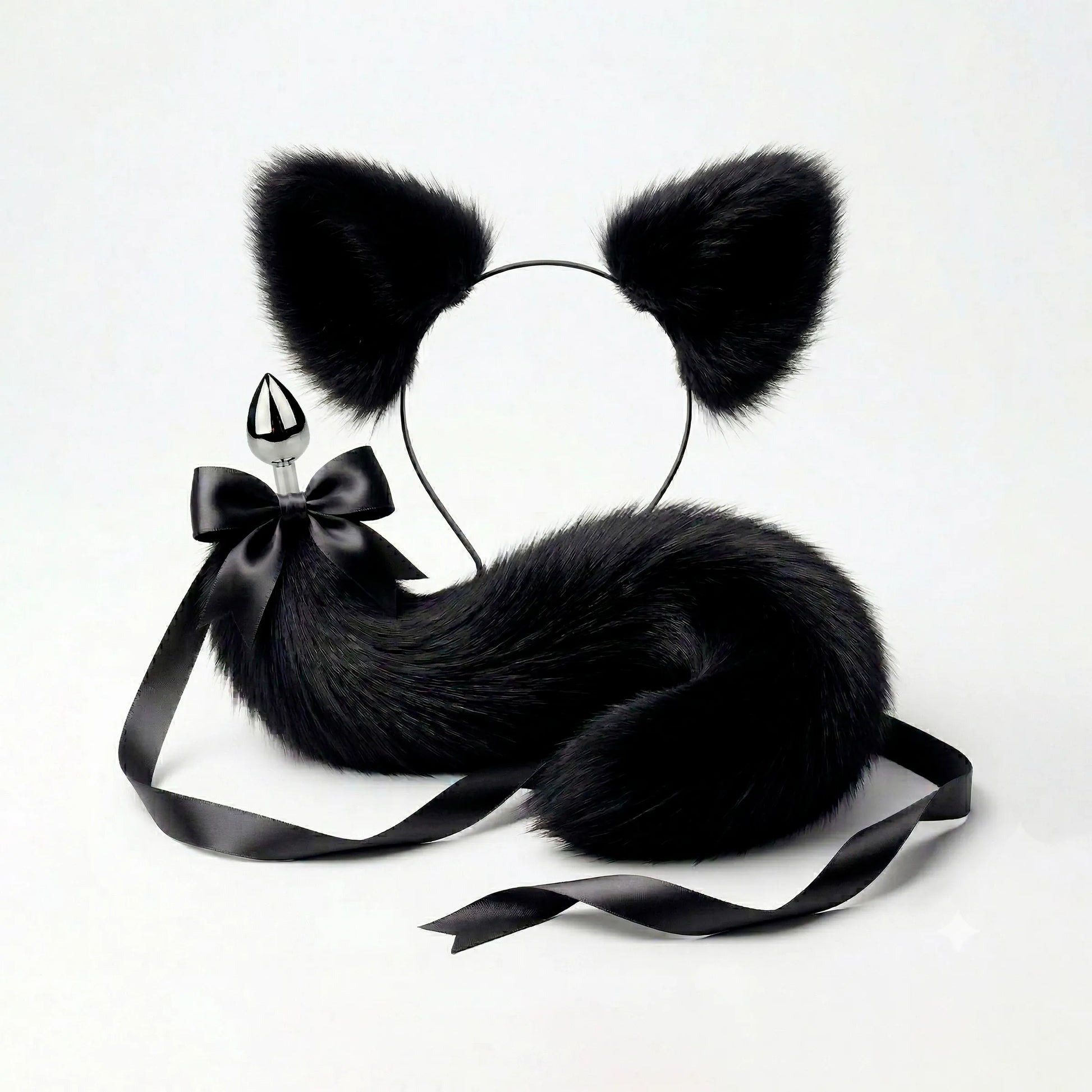 Black Cat Tail Plug & Ears Set 20"/50cm - Detachable Butt Plug OhMyBP Black Cat Tail Plug & Ears Set 20"/50cm - Detachable Butt Plug OhMyBP