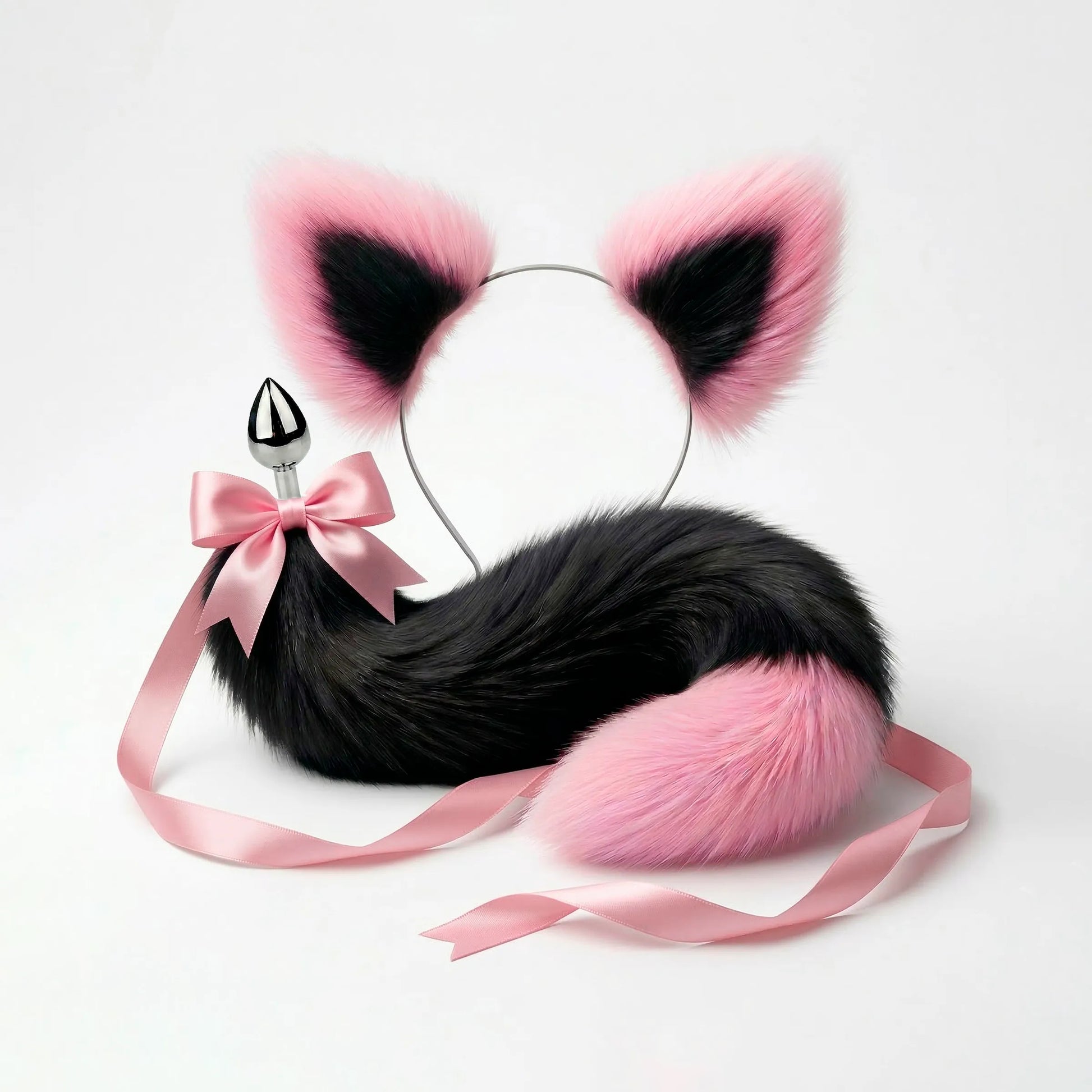Black and Purple Detachable Cat Tail Butt Plug Ears Set 20"/50cm OhMyBP Black and Purple Detachable Cat Tail Butt Plug Ears Set 20"/50cm OhMyBP