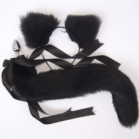 OhMyBP™ Black Cat Tail Butt Plug 20 in (50 cm) - DDLG Set