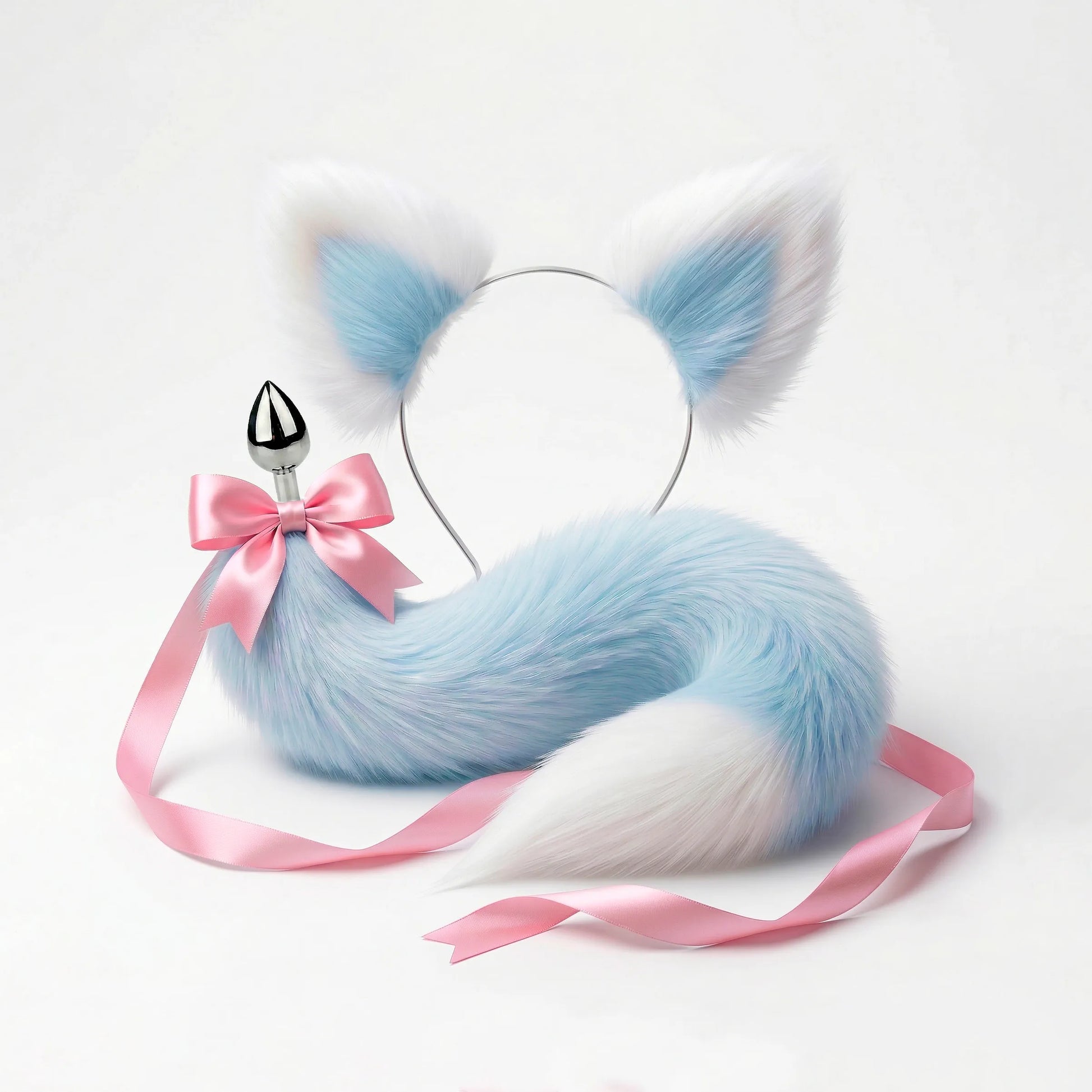 Pink and White Cat Tail Plug & Ears 20"/50cm - Detachable Butt Plug OhMyBP Pink and White Cat Tail Plug & Ears 20"/50cm - Detachable Butt Plug OhMyBP