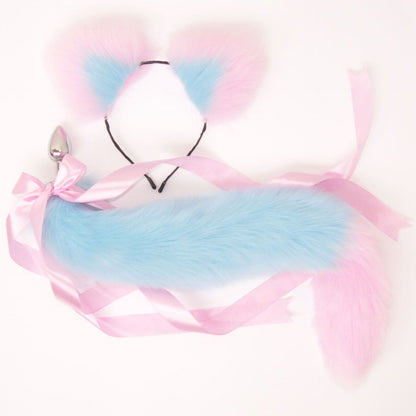 OhMyBP™ Purple and Pink Cat Tail Butt Plug 20 in (50 cm) - DDLG Set