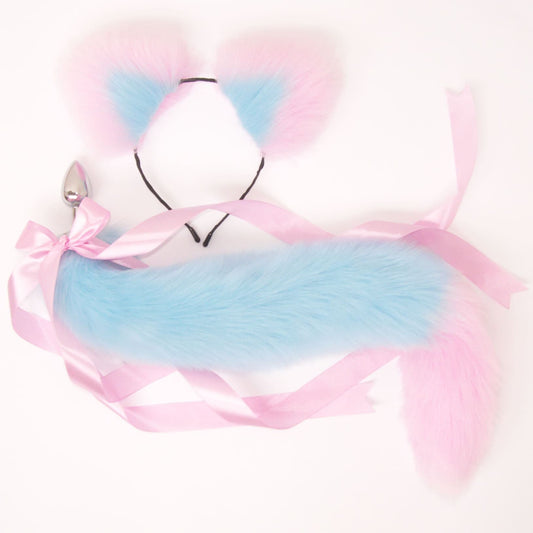 OhMyBP™ Blue and Pink Cat Tail Butt Plug 20 in (50 cm) - DDLG Set