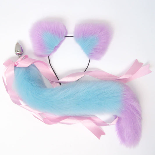 OhMyBP™ Blue and Purple Cat Tail Butt Plug 20 in (50 cm) - DDLG Set