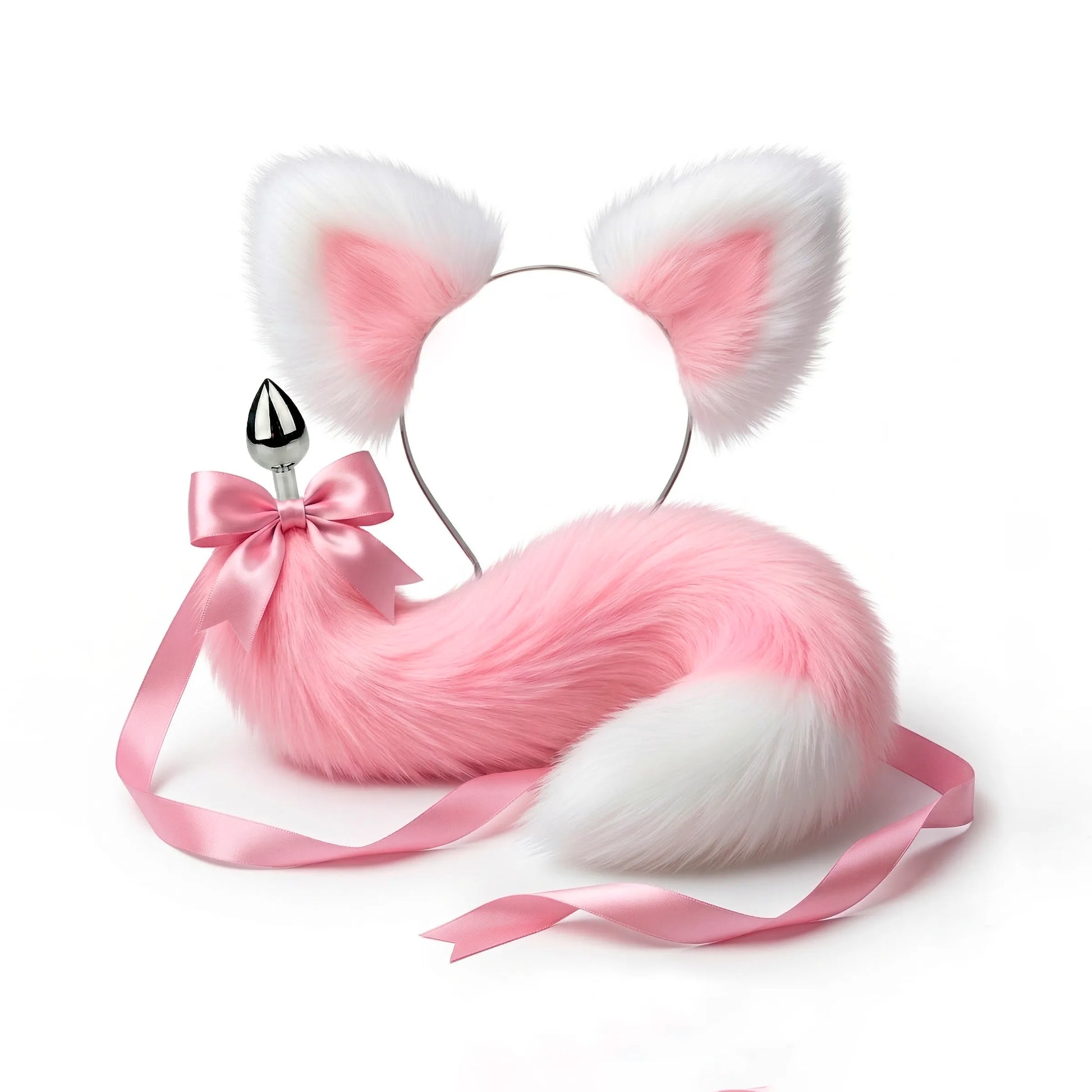 Pink and White Cat Tail Plug & Ears 20