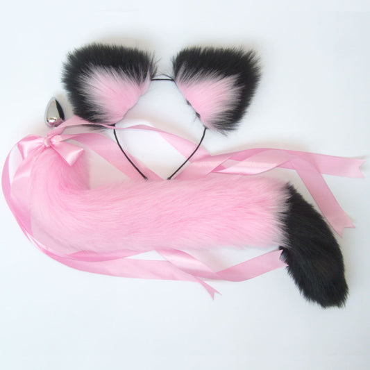 OhMyBP™ Pink and Black Cat Tail Butt Plug 20 in (50 cm) - DDLG Set