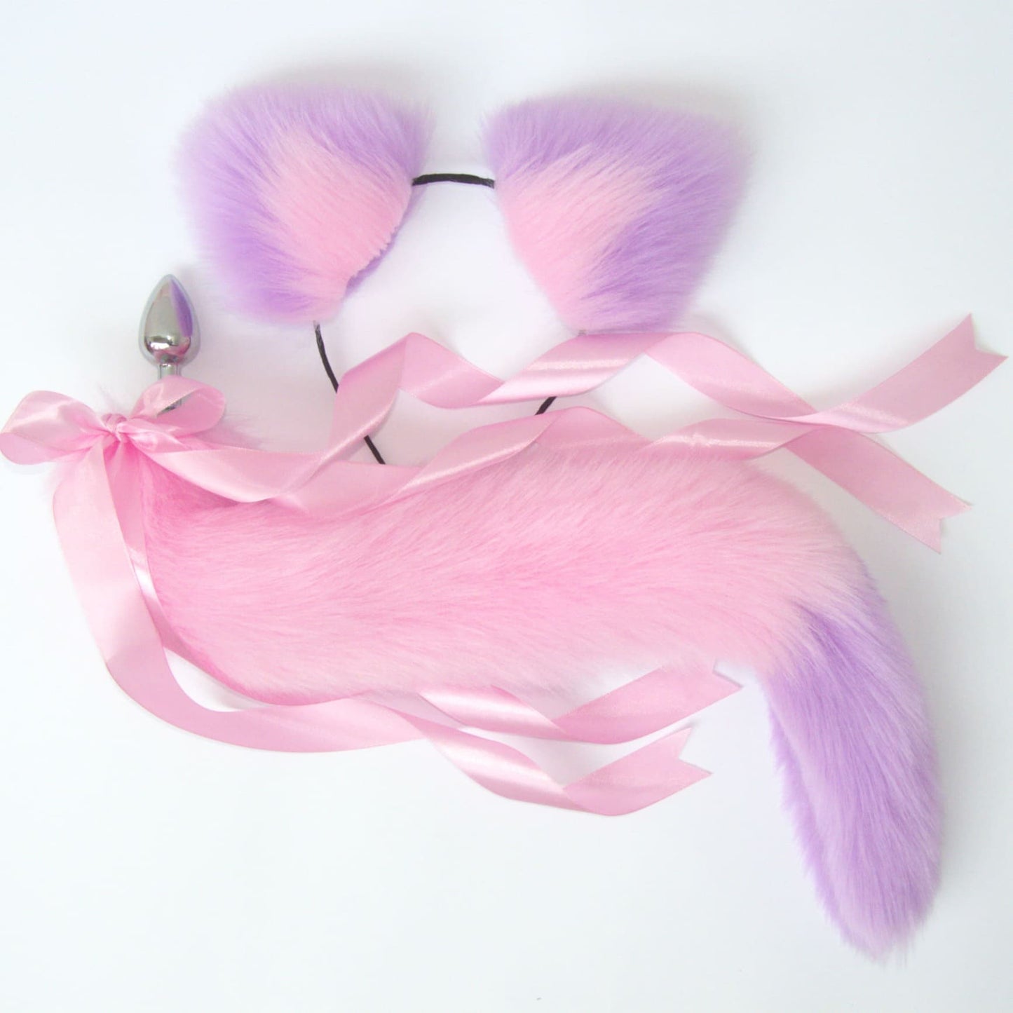 OhMyBP™ Purple and Pink Cat Tail Butt Plug 20 in (50 cm) - DDLG Set