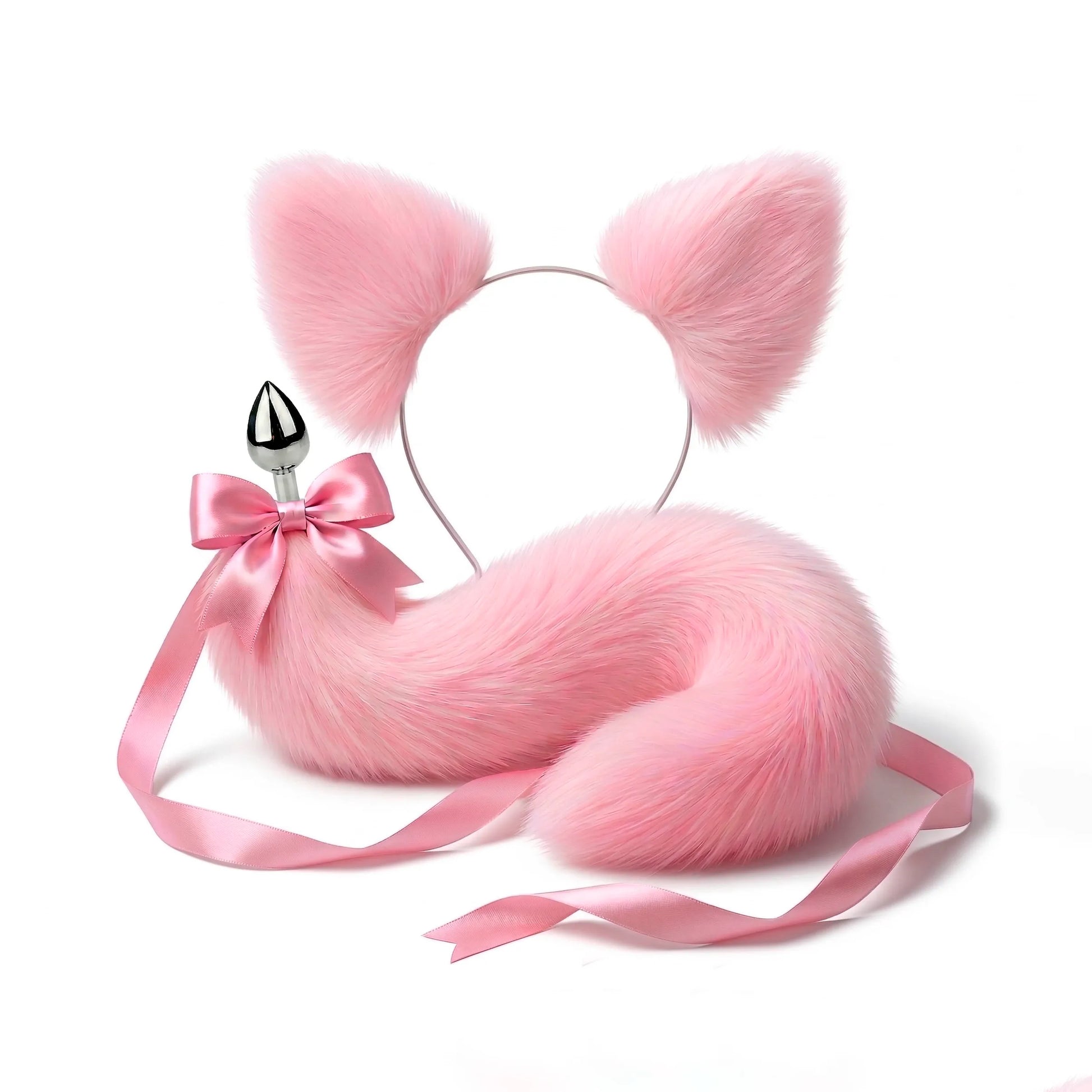 Pink and White Cat Tail Plug & Ears 20"/50cm - Detachable Butt Plug OhMyBP Pink and White Cat Tail Plug & Ears 20"/50cm - Detachable Butt Plug OhMyBP