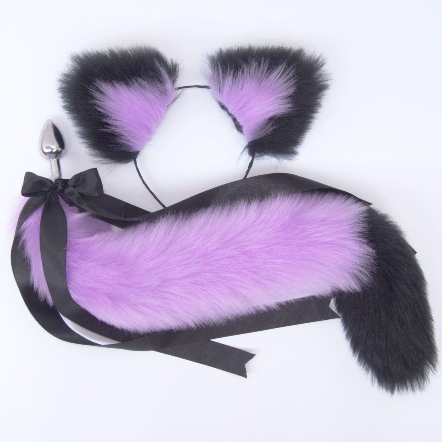 OhMyBP™ Purple and Pink Cat Tail Butt Plug 20 in (50 cm) - DDLG Set