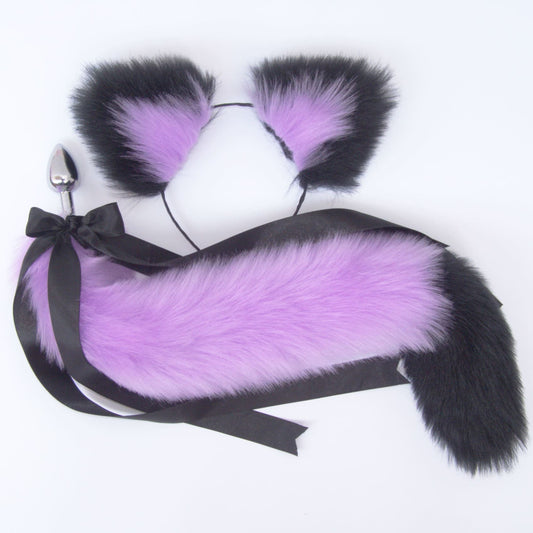 OhMyBP™ Purple and Black Cat Tail Butt Plug 20 in (50 cm) - DDLG Set