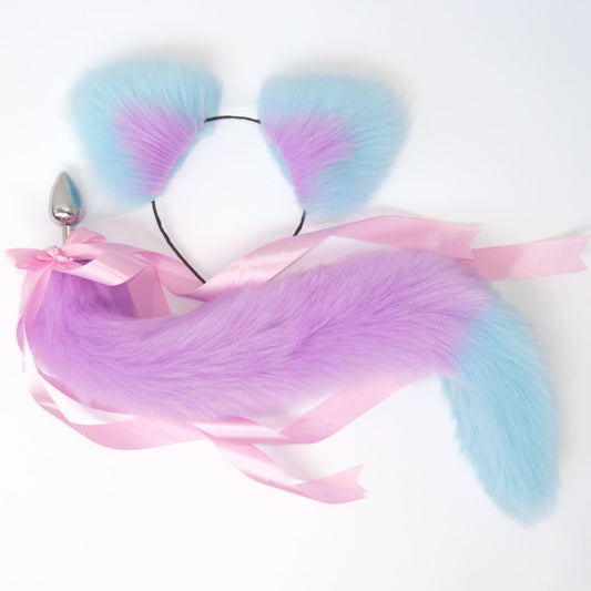 OhMyBP™ Purple and Blue Cat Tail Butt Plug 20 in (50 cm) - DDLG Set