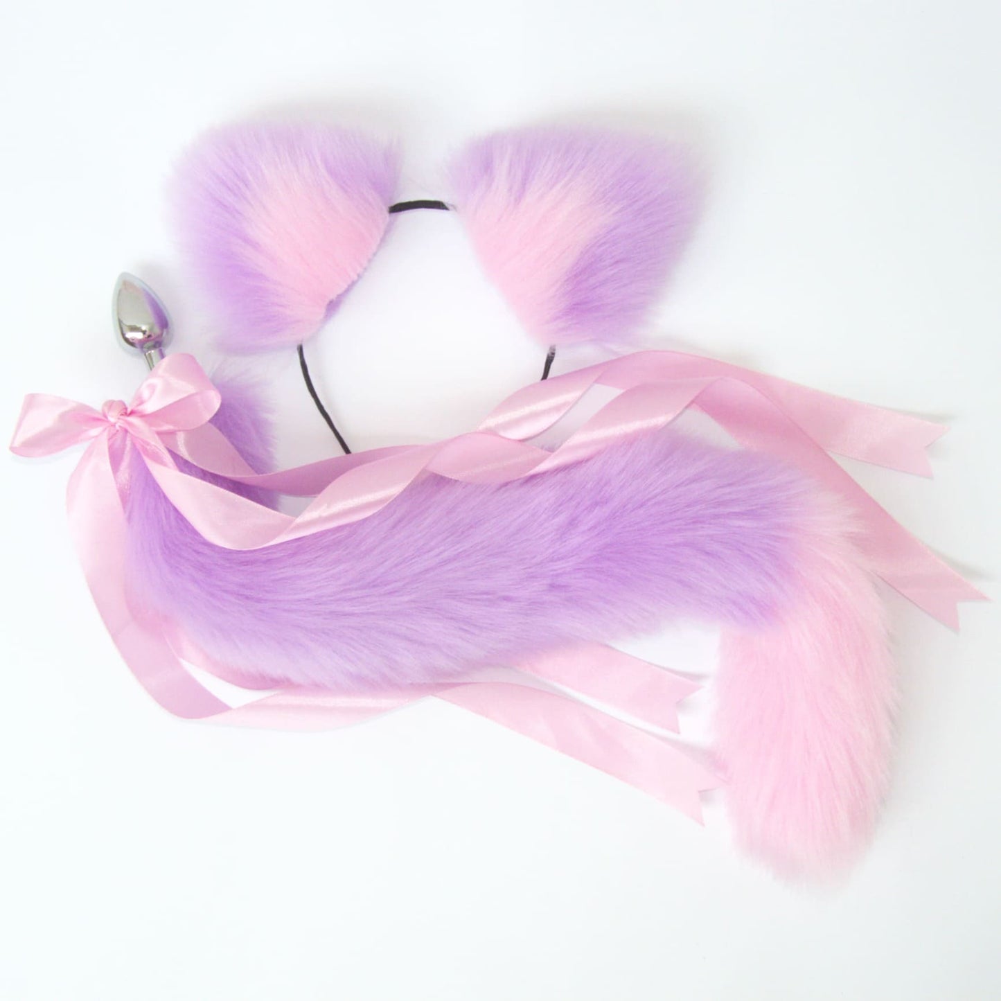 OhMyBP™ Purple and Pink Cat Tail Butt Plug 20 in (50 cm) - DDLG Set