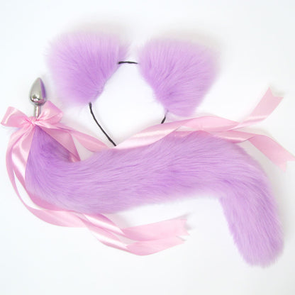 OhMyBP™ Purple and Pink Cat Tail Butt Plug 20 in (50 cm) - DDLG Set