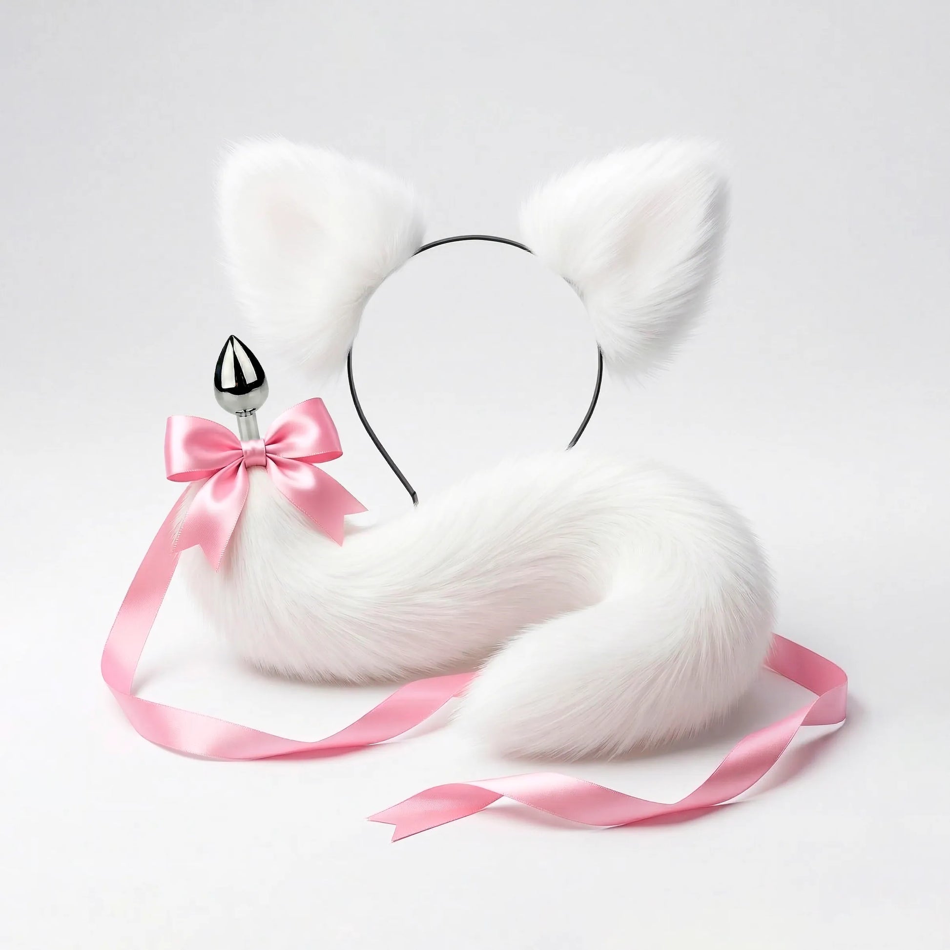 White Cat Tail Plug & Ears Set 20"/50cm - Detachable Butt Plug OhMyBP White Cat Tail Plug & Ears Set 20"/50cm - Detachable Butt Plug OhMyBP