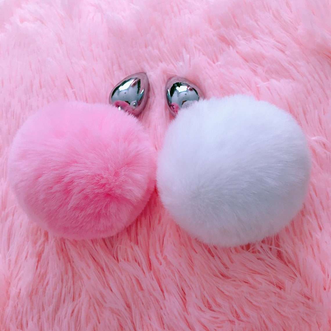 Pink and white  bunny tail butt plug with faux fur - cosplay anal plug for roleplay adventures - 4 inch soft rabbit tail