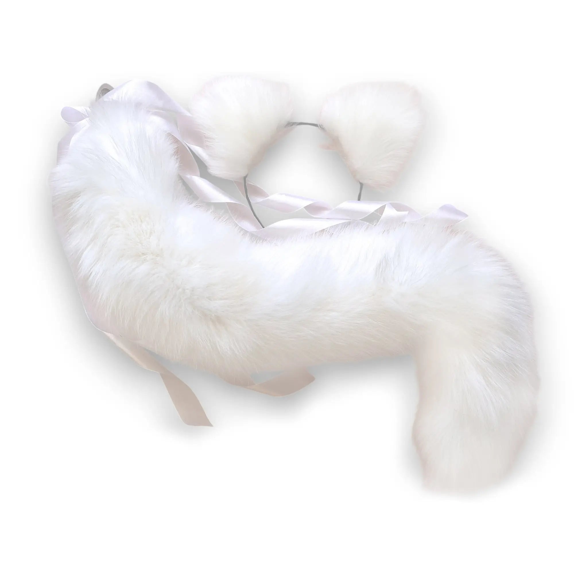 Long white fox Tail Butt Plug 28”/76cm Real Fur with Detachable plug